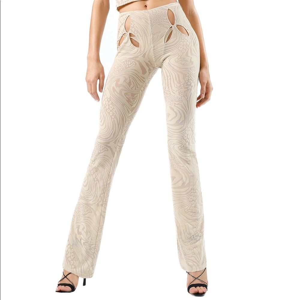 I.AM.GIA Tan Swirl Pattern Burn Out Pants with Cutouts